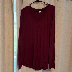 Burgundy V-Neck Long Sleeve Top